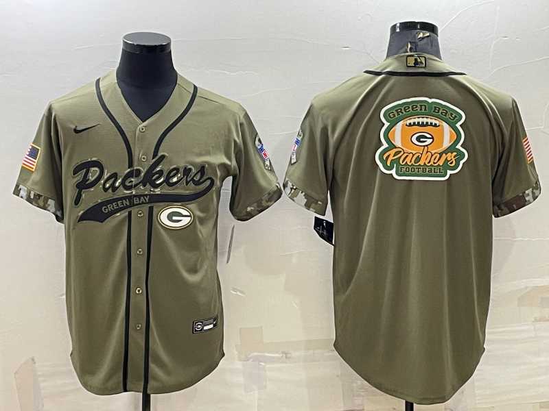 Men%27s Green Bay Packers Olive Salute to Service Team Big Logo Cool Base Stitched Baseball Jersey->green bay packers->NFL Jersey